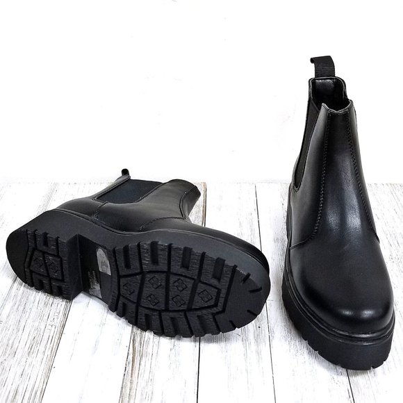 New Black Chelsea Elastic Combat Boots Booties - Picture 4 of 5